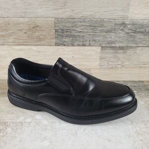 Nunn Bush Wade Mens Work Shoes Sz 9 W Black Slip On Slip-Resistant Moccasin Toe